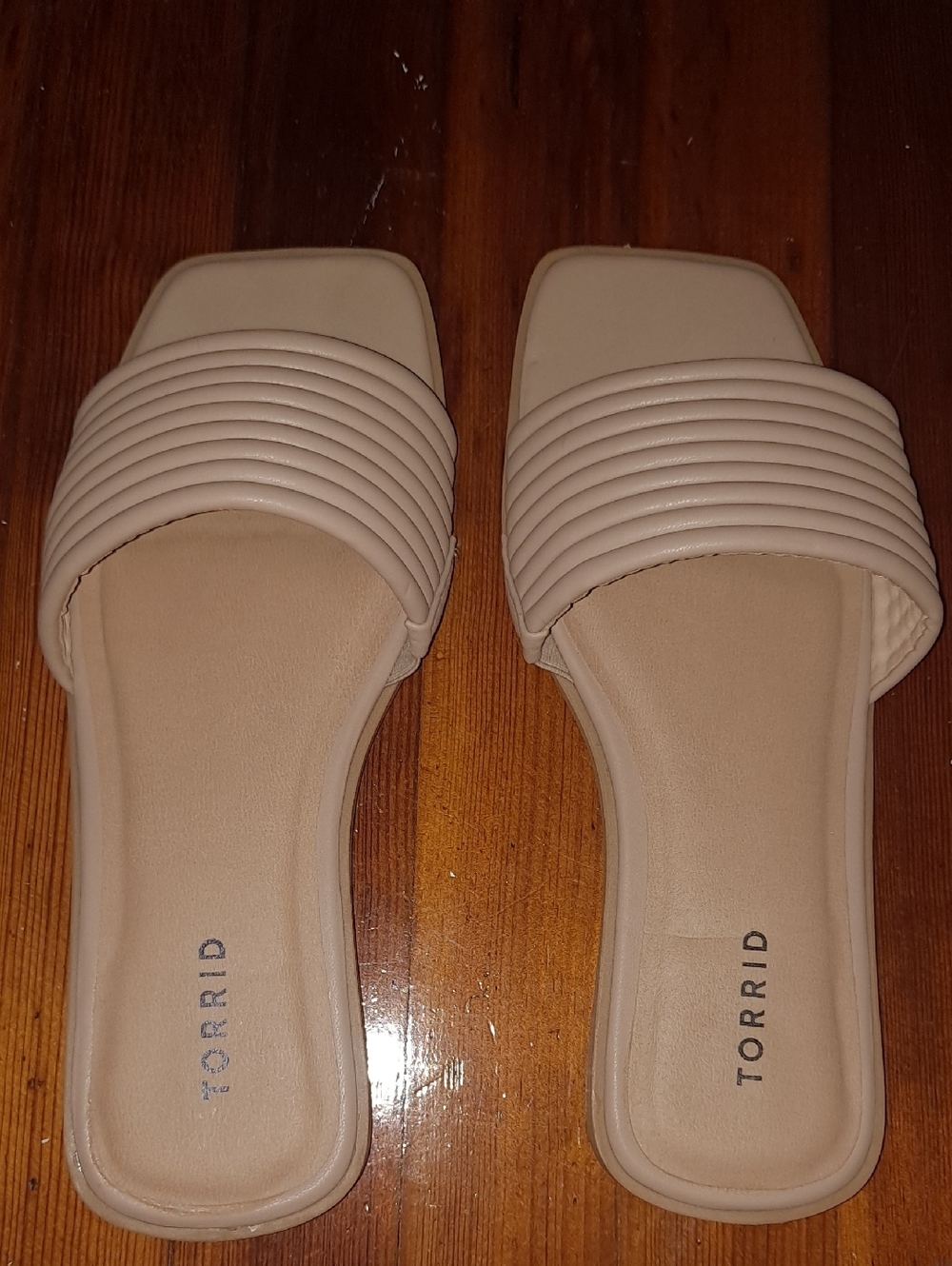 torrid Neutral Ribbed Strap Slide Sandals - Picture 1 of 7